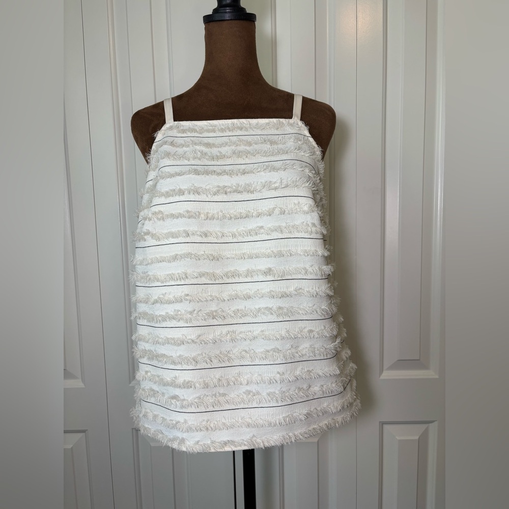 Anthropologie Maeve Quinn Cream Fringe Textured Cami Tank Top Size 4